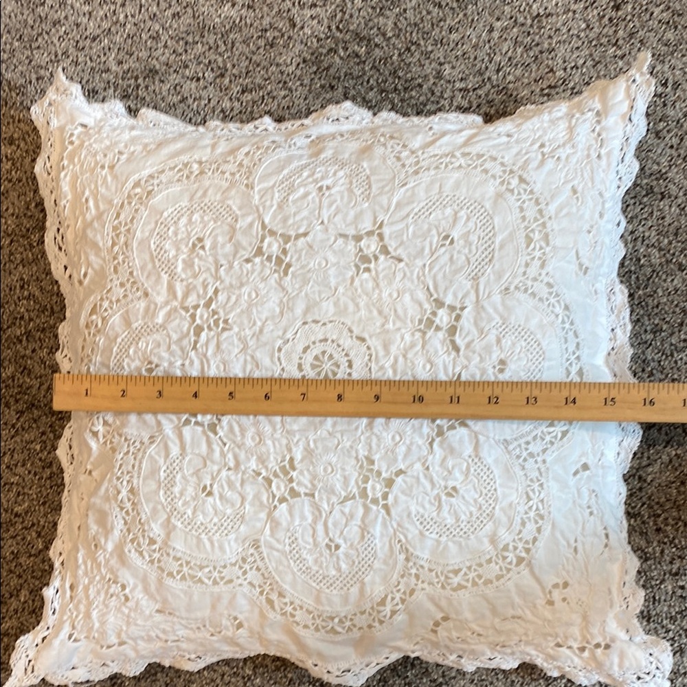 Vintage 70s White Crochet Lace Accent Pillows, Handmade, Boho Cottage Fairy Core - Picture 7 of 8